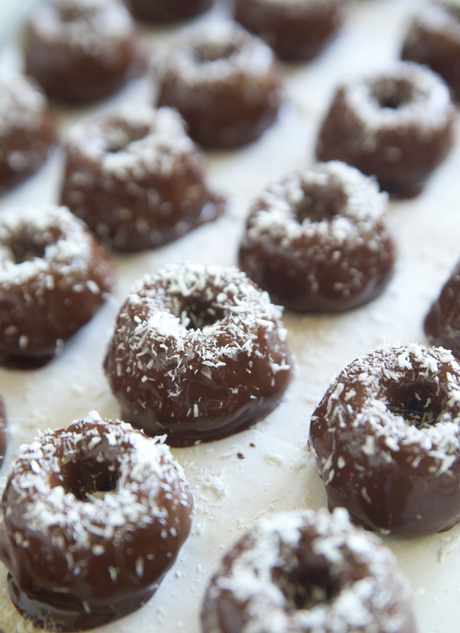 Chocolate Covered Coconut Doughnuts